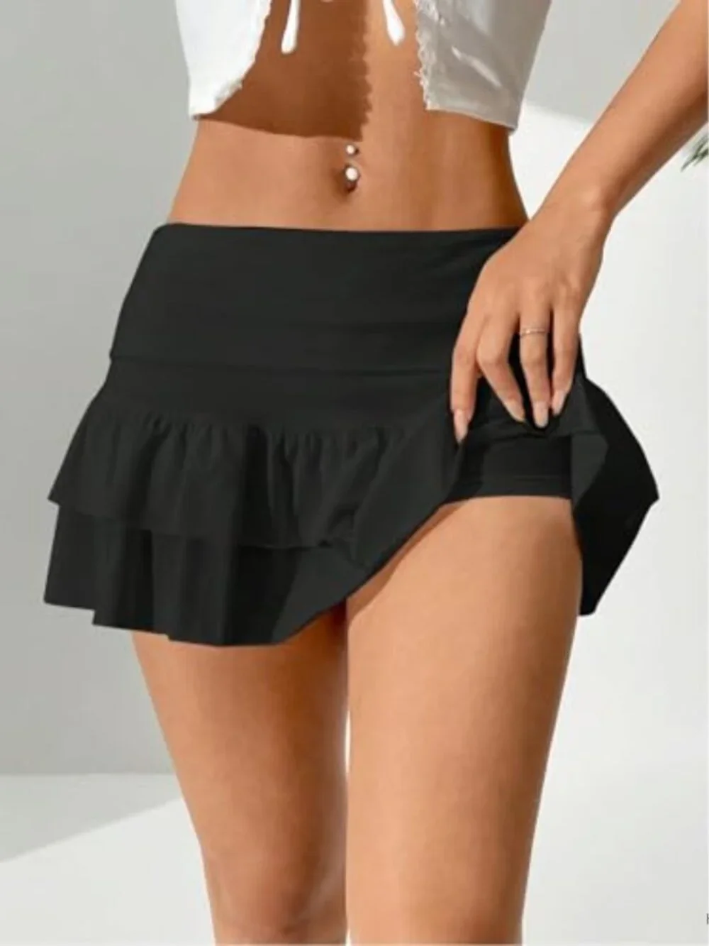 Ruffled Skort with Shorts Y2K Low Rise Flowy Mini Skirt Casual
